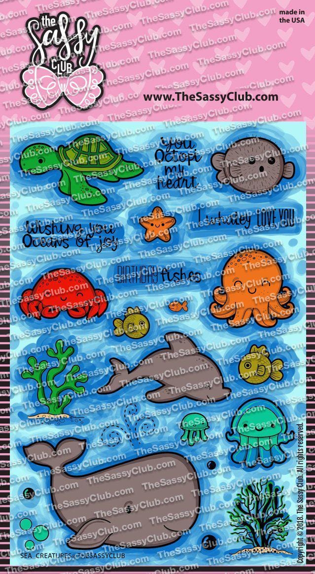 Sea Creatures-The Sassy Club-april,Clear Acrylic Stamps,clear stamp,crab,dolphin,fish,fish stamp,jellyfish,kawaii planner stamp,kawaii stamp,ocean,ocean stamp,octopus,planner,planner stamp,sea,sea stamp,spo-disabled,starfish,turtle,whale